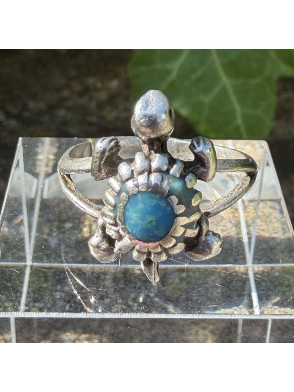 Vintage Sterling Silver Turquoise Turtle Ring Size 7 Southwestern Boho Coastal